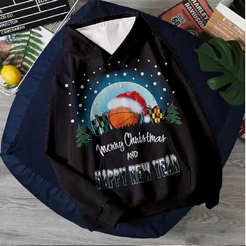 

Kids Boys Christmas Hoodie Pullover Graphic Long Sleeve Pocket Children Top Outdoor Hoodie Active Sports Black Winter 7-13 Years / Fall / Spring