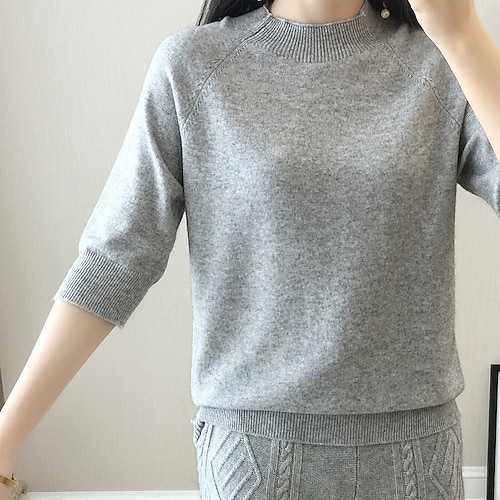 

Women's Pullover Sweater jumper Jumper Ribbed Knit Knitted Pure Color Crew Neck Stylish Casual Outdoor Daily Winter Fall Fuchsia Brown S M L / Holiday / Regular Fit / Going out