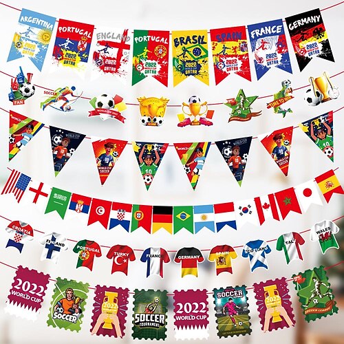 

WORLD CUP 2022 Flag Bunting 8""10"" , Countries Flag Bunting 10 ft/3 m, Qatar 2022 World Cup Flag for Party Decoration, Grand Opening, Sports Bar
