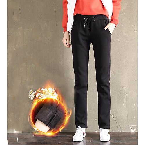 

Women's Fleece Pants Pants Trousers Cotton Fleece lined Ligtht Grey Black Wine Fashion Casual Daily Side Pockets Micro-elastic Full Length Thermal Warm Plain S M L XL 2XL