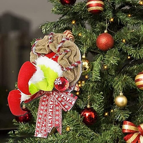 

Christmas Thief Stole Christmas Burlap Wreath, Naughty Christmas Thief Wreath with Plush Legs, Christmas Thief Wreath Front Door Ornament Thanksgivings Indoor Decoration