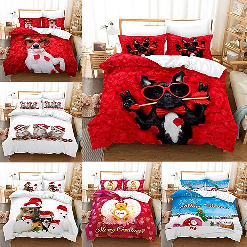 

Duvet Cover Set Boy Gife For Kid Gife 2/3 Piece Bedding Set with 1 or 2 Pillowcase(Single Twin only 1pcs)Merry Christmas New Year Gift Dog