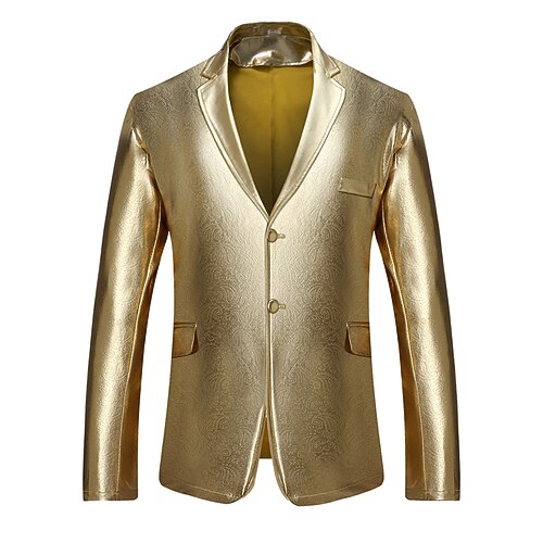 

Men's Blazer Shining Work Going out Bar Single Breasted Two-button Turndown Fashion Office / Business Dresswear Jacket Outerwear Florals Pocket Sequin Silvery Golden Black / Winter