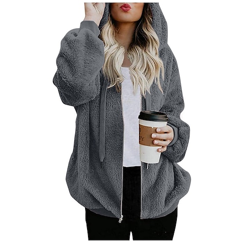 

Women's Fleece Jacket Streetwear Zip Up Green Pink khaki Solid Color Street Hoodie Long Sleeve Fleece S M L XL 2XL