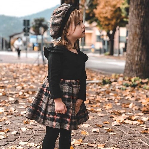 Fashion Kids Girls Plaid Dress Brown Toddler Girls Winter Dress