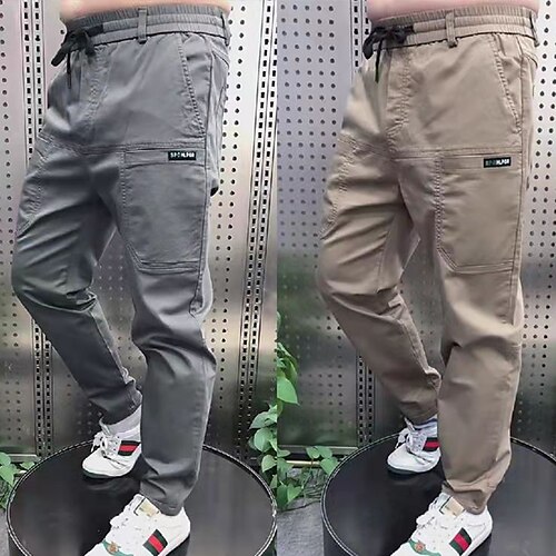 

Men's Trousers Casual Pants Pocket Drawstring Elastic Waist Solid Color Comfort Breathable Daily Streetwear 100% Cotton Chic & Modern Chino Khaki Dark Gray Micro-elastic