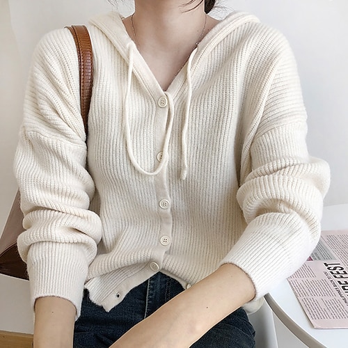 

Women's Cardigan Sweater Jumper Ribbed Knit Button Knitted Pure Color Hooded Stylish Casual Outdoor Daily Winter Fall Green Blue One-Size / Cotton / Long Sleeve / Cotton / Holiday / Regular Fit