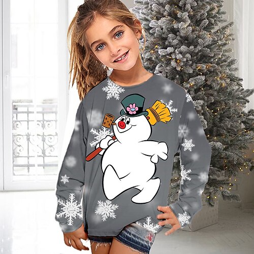 

Kids Girls' Ugly Christmas Sweater / Sweatshirt T shirt Long Sleeve 3D Printing Snowman Crewneck Gray Children Tops Winter Fall Active Cute Christmas Gifts Casual Christmas Regular Fit 7-13 Years