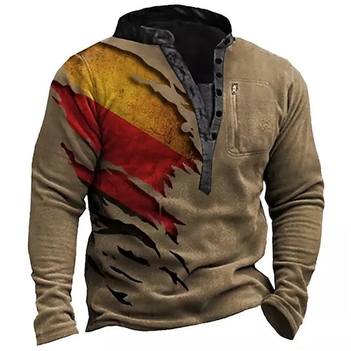 

Men's Sweatshirt Pullover Button Up Hoodie Brown Standing Collar Color Block Graphic Prints Zipper Print Daily Sports Holiday 3D Print Streetwear Designer Casual Spring & Fall Clothing Apparel