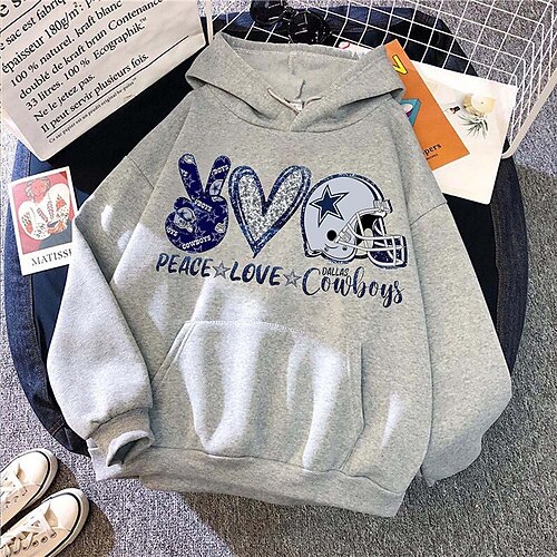 

Women's Hoodie Sweatshirt Pullover Basic Front Pocket Gray White Black Graphic Dallas Cowboys Street Hoodie Long Sleeve S M L XL 2XL 3XL