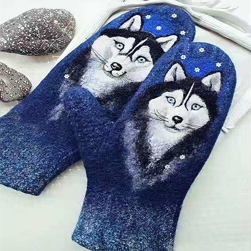 

Women's Warm Winter Gloves Gift Daily Animal Flower / Floral Acrylic Fibers Casual Vintage Retro Warm 1 Pair
