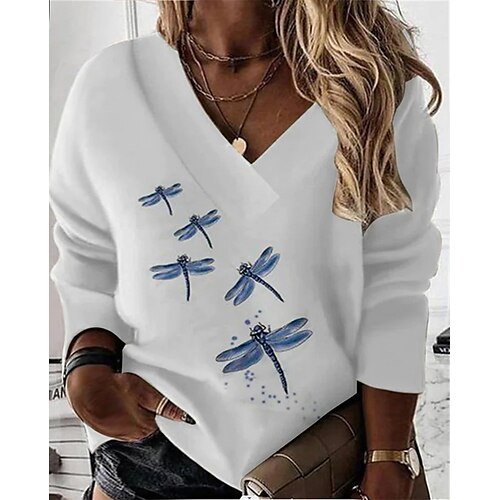 

Women's Plus Size Tops T shirt Tee Animal Print Long Sleeve V Neck Casual Daily Going out Polyester Winter Fall White