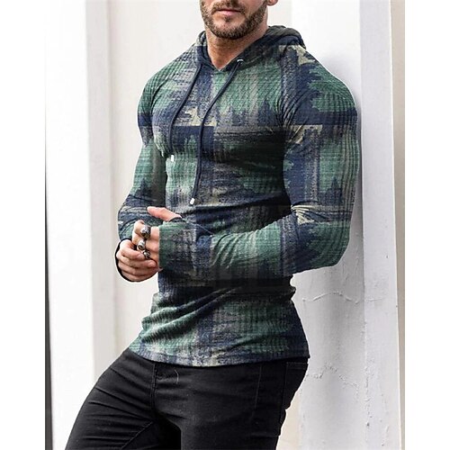 

Men's T shirt Tee Graphic Geometric Hooded Green Blue Red 3D Print Outdoor Street Long Sleeve Print Clothing Apparel Designer Full Sleeve T Shirt Long Sleeve Hooded T Shirt Winter T Shirt