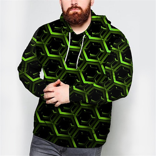 

Men's Plus Size Hoodie Big and Tall Geometric Hooded Long Sleeve Spring & Fall Basic Designer Casual Big and Tall Daily Sports Tops