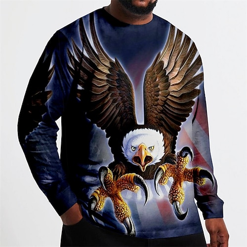 

Men's Plus Size T shirt Tee Big and Tall Graphic Crew Neck Long Sleeve Spring & Fall Basic Fashion Streetwear Comfortable Casual Sports Tops