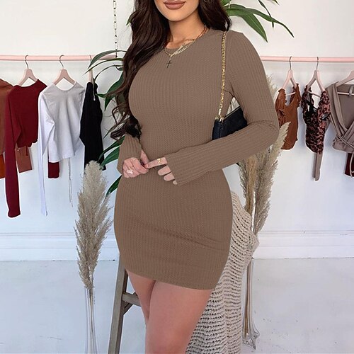 

Women's Sweater Dress Winter Dress Sheath Dress Brown Black Long Sleeve Pure Color Knit Winter Fall Crew Neck Stylish Sexy 2022 S M L XL Winter Dress