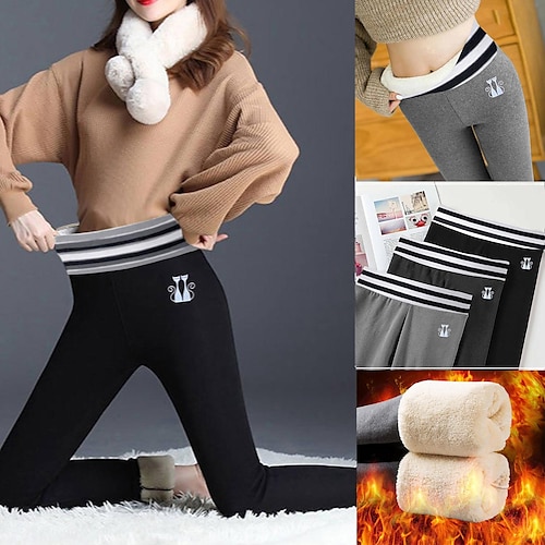 

Women's Fleece Pants Tights Leggings Fleece lined Light Grey Dark Grey Black High Waist Fashion Street Daily Stretchy Full Length Tummy Control Plain S M L XL 2XL / Slim