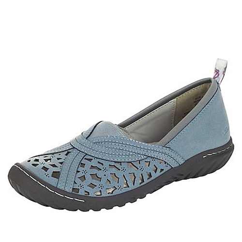 

Women's Slip-Ons Comfort Shoes Plus Size Outdoor Daily Summer Flat Heel Round Toe Sweet Walking Shoes PU Leather Loafer Solid Colored Light Blue Black Red