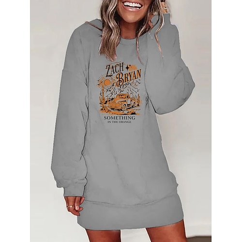 

Women's Hoodie Dress Casual White Geometric Casual Round Neck Long Sleeve