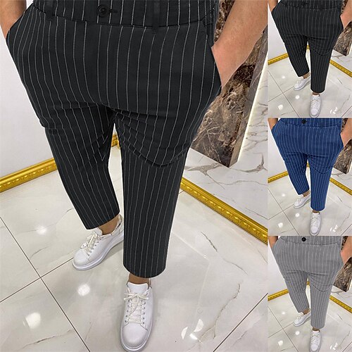 

Men's Chinos Trousers Jogger Pants Chino Pants Pocket Stripe Breathable Soft Casual Daily Fashion Streetwear Black Blue Micro-elastic