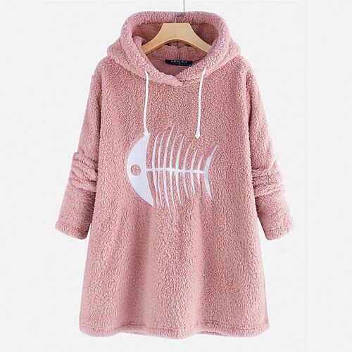 

Women's Plus Size Tops Fleece Hoodie Sweatshirt Graphic Embroidered Long Sleeve Hooded Casual Sherpa Fleece Teddy Daily Going out Polyester Winter Fall Pink Navy Blue