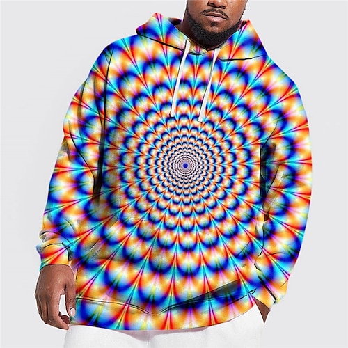 

Men's Plus Size Pullover Hoodie Sweatshirt Big and Tall Optical Illusion Hooded Long Sleeve Spring & Fall Basic Fashion Streetwear Comfortable Daily Wear Vacation Tops