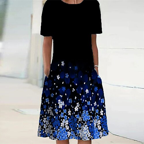 

Women's Casual Dress Shift Dress Blue Purple Yellow Short Sleeve Floral Pocket Spring Summer Crew Neck 2022 S M L XL XXL 3XL