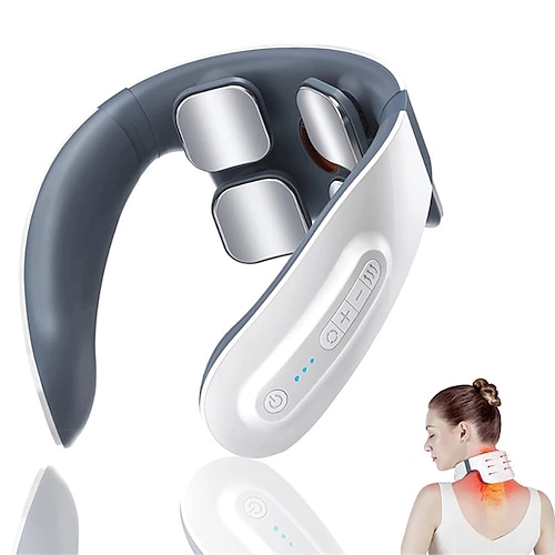 

Automatic 4-Head Heating Neck Massager Heat Deep Kneading Massage for Pain Relief. Remote Control 6 Mode 18 Levels Rechargeable