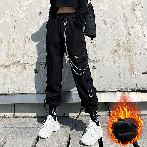 

Women's Cargo Pants Fleece Pants Pants Trousers Cotton Fleece lined Black Fashion Street Casual Micro-elastic Ankle-Length Thermal Warm Plain S M L XL 2XL