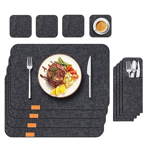 

Felt Placemats Set of 4 6 8, Placemat with Coasters Tableware and Holders Heat Stain Scratch Resistant Non-Slip Waterproof Oil-Proof Washable Wipeablefor Dining Patio Table Kitchen Decor
