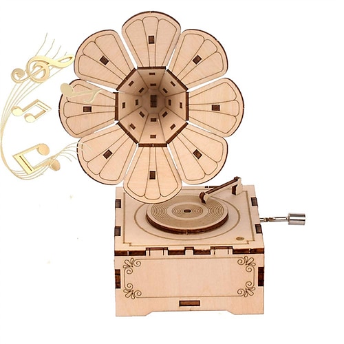 

DIY Music Box Gramaphone 3D Wooden Puzzle Model Kit Laser Cut Wood Pieces Brain Teaser and Educational Building Model Toy for Adults and KidsAge 14