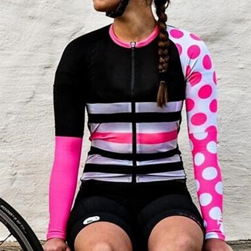 

Women's Cycling Jersey Long Sleeve Bike Jersey Top with 3 Rear Pockets Mountain Bike MTB Road Bike Cycling Breathable Quick Dry Moisture Wicking Reflective Strips Black Red Blue Polka Dot Stripes