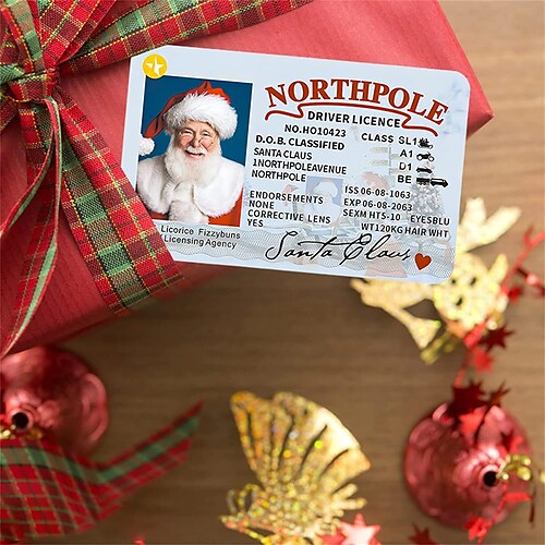 

Santa Claus ID Card for Proving The Existence of Santa Claus,Real Santa's Sleigh Driver's License Kids Xsmas Surprise Gift,Christmas Card Eve Box Fillers Xmas Tree Ornament