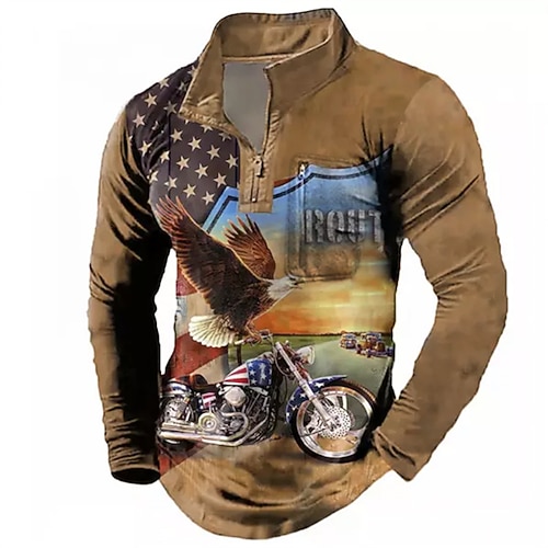 

Men's Sweatshirt Pullover Brown Half Zip Graphic Prints National Flag Zipper Print Daily Sports Holiday 3D Print Basic Streetwear Designer Spring Fall Clothing Apparel Hoodies Sweatshirts