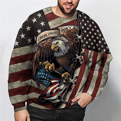 

Men's Plus Size Pullover Sweatshirt Big and Tall Graphic Crew Neck Long Sleeve Spring & Fall Basic Fashion Streetwear Comfortable Casual Sports Tops