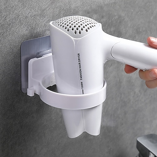 

Punch Free Wall Mounted Hair Dryer Holder with Plug Bracket Organizer Storage Toilet Hair Dryer Rack Home Bathroom Storage Bathroom Shelf Kitchen Storage Organization