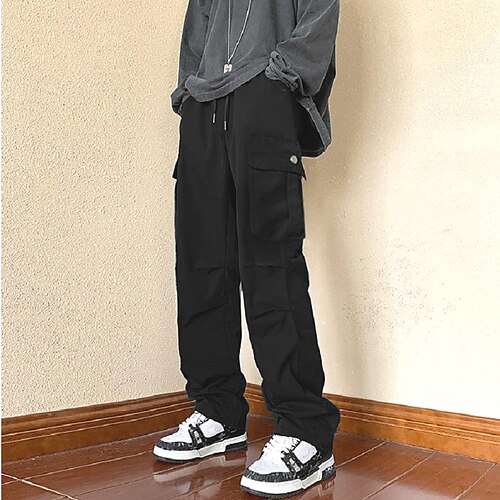 

Men's Slacks Trousers Casual Pants Pocket Drawstring Multi Pocket Solid Colored Quick Dry Full Length Casual Daily Fashion Streetwear Black Inelastic