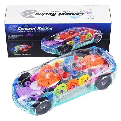 

Transparent Toy Car - See-through Electric Car Mechanical Battery-powered Racing Toy With Visible Color Moving Gears Bright Led Lighting Effects Playing Charming Music