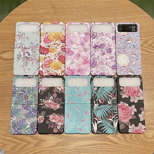 

Phone Case For Samsung Galaxy Flip Z Flip 4 Z Flip 3 Flip Pattern Dustproof Flower PC