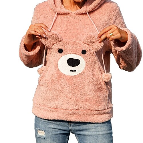 

Women's Teddy Coat Warm Breathable Outdoor Street Daily Wear Going out Pocket Pullover Turndown Casual Comfortable Street Style Animal Regular Fit Outerwear Long Sleeve Winter Fall Pink S M L XL