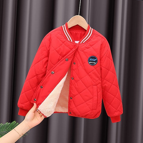 

Kids Girls' Baseball Jacket Solid Color Fashion Casual Cotton Coat Outerwear 4-12 Years Winter Green Black Red / Fall