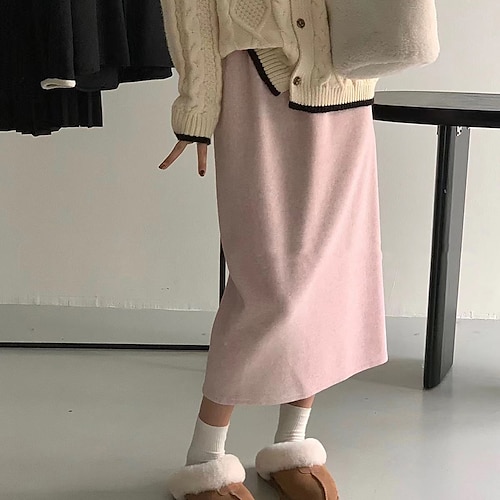 

Women's Skirt Midi Woolen Milk apricot Black Pink khaki Skirts Fashion Casual Daily Weekend One-Size