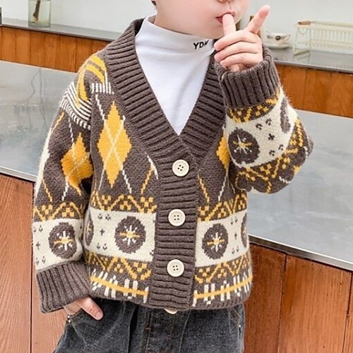 

Kids Boys Cardigan Plaid Casual Long Sleeve Fashion Cotton 3-10 Years Winter khaki Red Beige