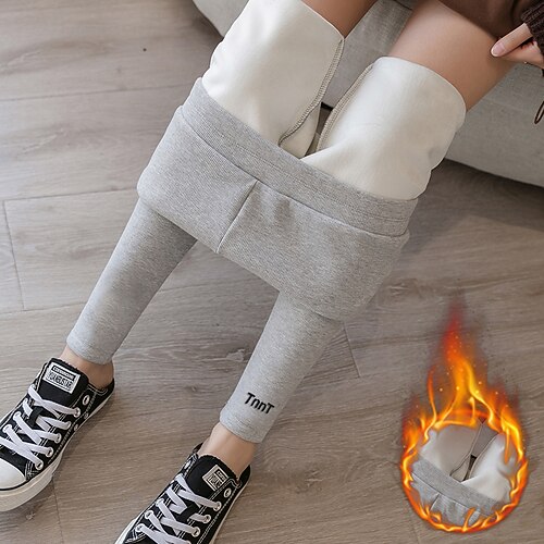 

Women's Slim Fleece Pants Fleece lined Ash Dark Grey Black High Rise Stylish Formal Casual Micro-elastic Full Length Warm Plain S M L XL / Winter
