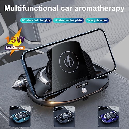 

OTOLAMPARA 2022 New 5 in 1 Multifunction 15W Car Wireless Charger with Aromatherapy and Built-in Number Plate for iphone 12/13 Samsung S21