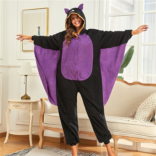 

Adults' Kigurumi Pajamas Nightwear Bat Character Onesie Pajamas Flannel Cosplay For Men and Women Carnival Animal Sleepwear Cartoon Festival / Holiday Costumes
