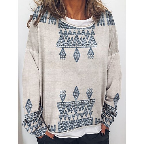

Women's Sweatshirt Pullover Active White Geometric Street Round Neck Long Sleeve S M L XL 2XL 3XL