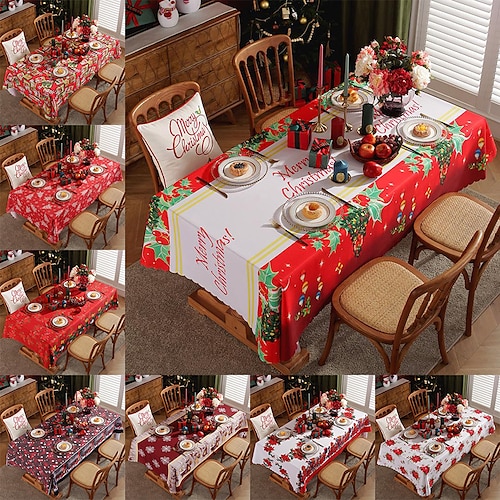 

Christmas Decor Tablecloth Xmas Table Cloth Cover for Rectangle Tables Snowflake Printed Holiday Red Farmhouse Rustic Party Outdoor Decor Christmas