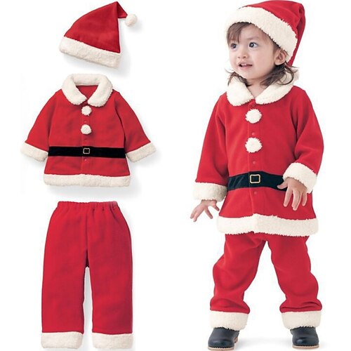 

3 Pieces Toddler Girls' Ugly Christmas Solid Color Clothing Set Set Long Sleeve Fashion Party Cotton 3-7 Years Winter Red / Cute / Fall