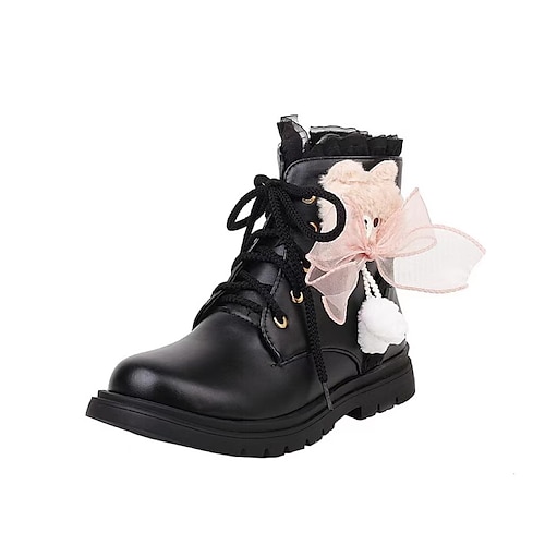 

Women's Boots Lolita Shoes Lolita Outdoor Daily Booties Ankle Boots Winter Bowknot Flat Heel Round Toe Casual Walking Shoes PU Leather Zipper Solid Colored Black White Light Pink